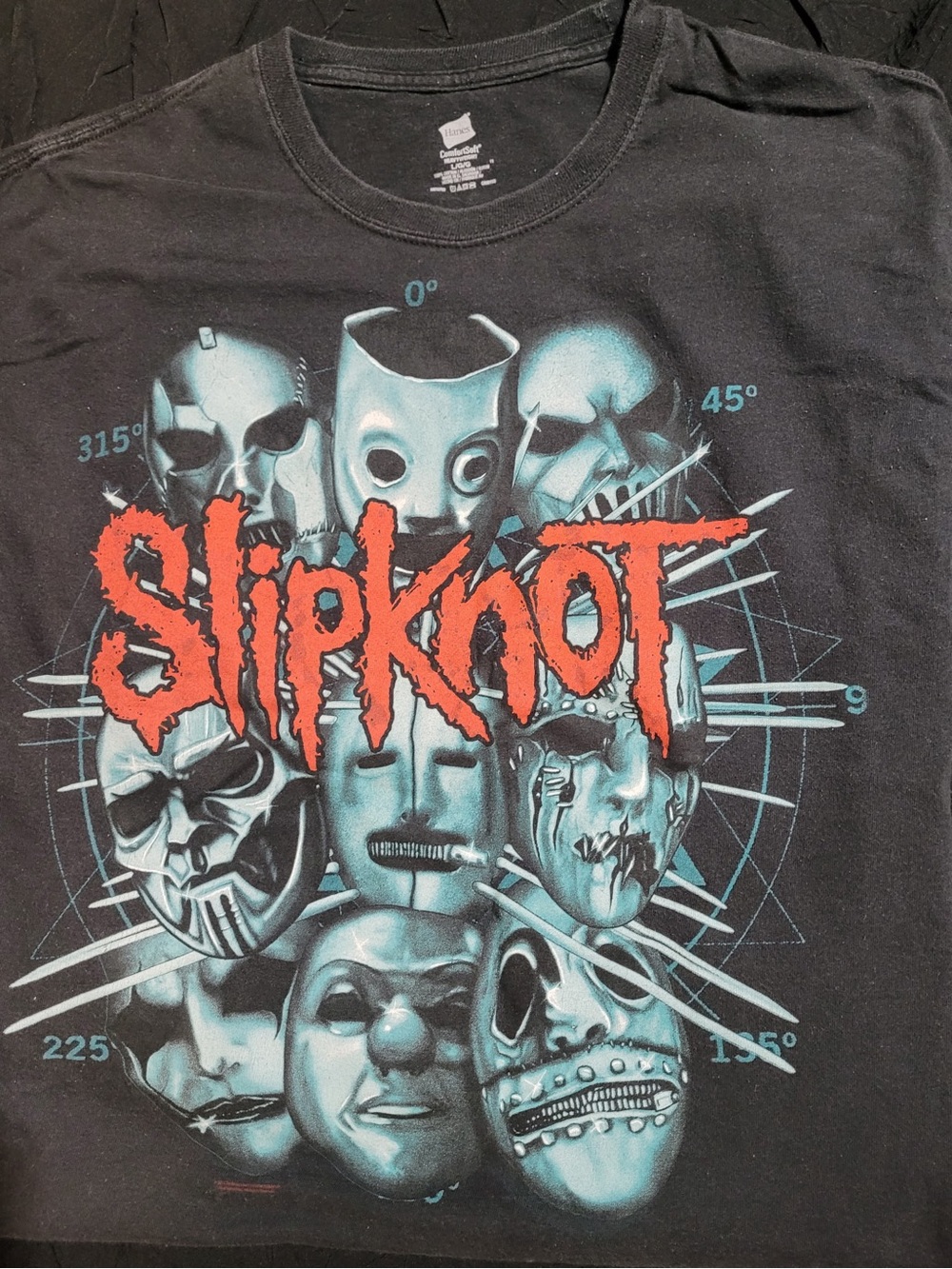 Slipknot Graphic Band Tee - Black with Red & Teal Mask Design